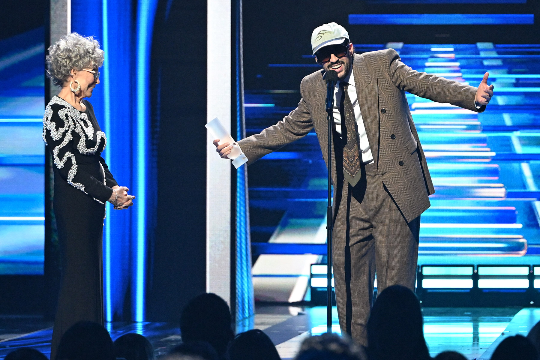 Rita Moreno and Bad Bunny at the 2025 Billboard Latin Music Awards held at The Fillmore Miami Beach on October 23, 2025 in Miami Beach, Florida.